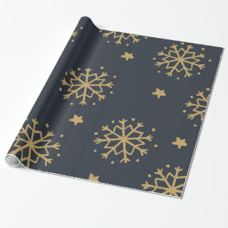 Black and Gold Snowflake Wrapping Paper