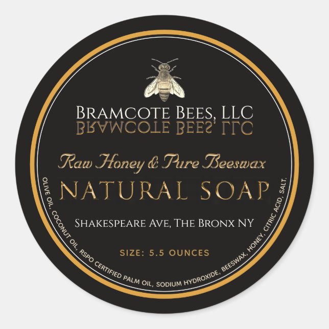 Black and Gold Soap Label Vintage Bee (Front)