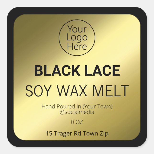 Black And Gold Soy Wax Melt Product Label (Front)