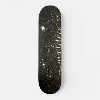 Black and Gold Sparkle Glitter Personalised Skateboard