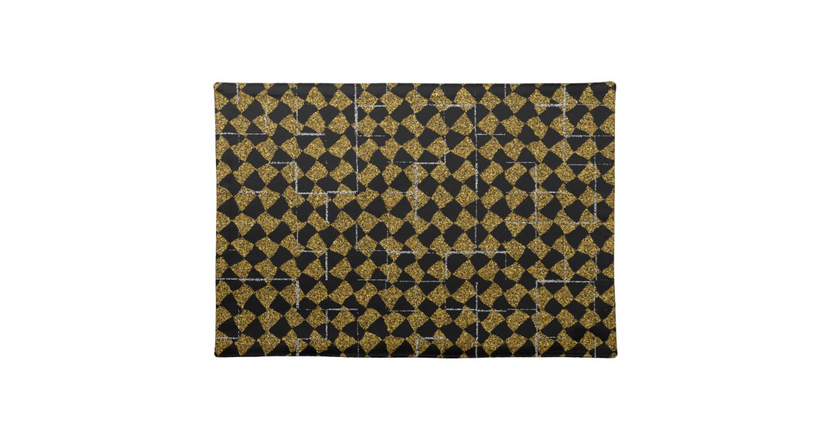 Black and gold sparkle placemats Zazzle