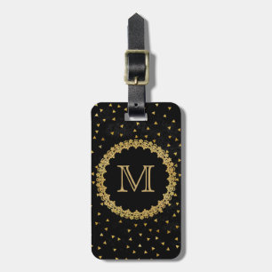 Black and Gold Sparkles Elegant Monogram Luggage Tag