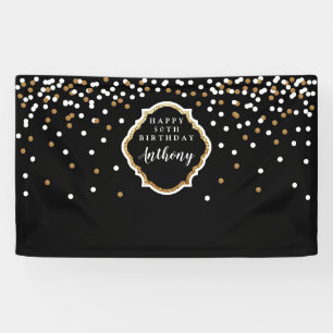 Black and Gold Sparkling Polka Dot Backdrop Banner