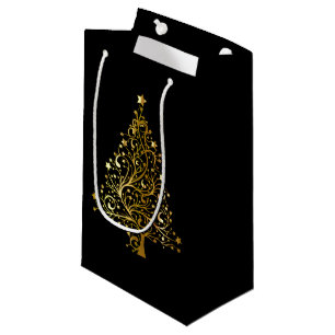 Black and Gold  Sparkly Christmas Tree  Small Gift Bag