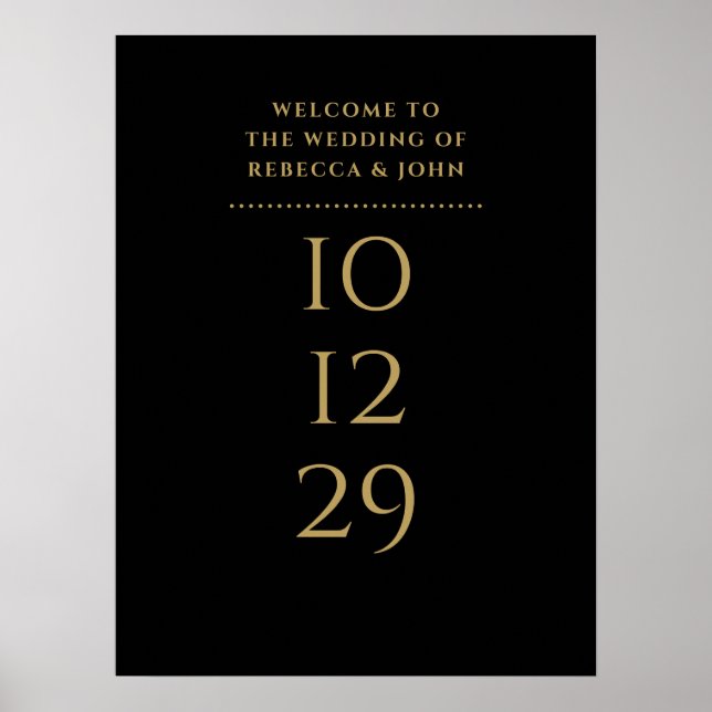 Black And Gold Special Date Wedding Welcome Sign (Front)