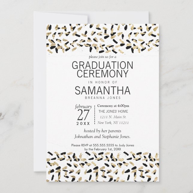Black and Gold Speckles Graduation Ceremony Invite (Front)