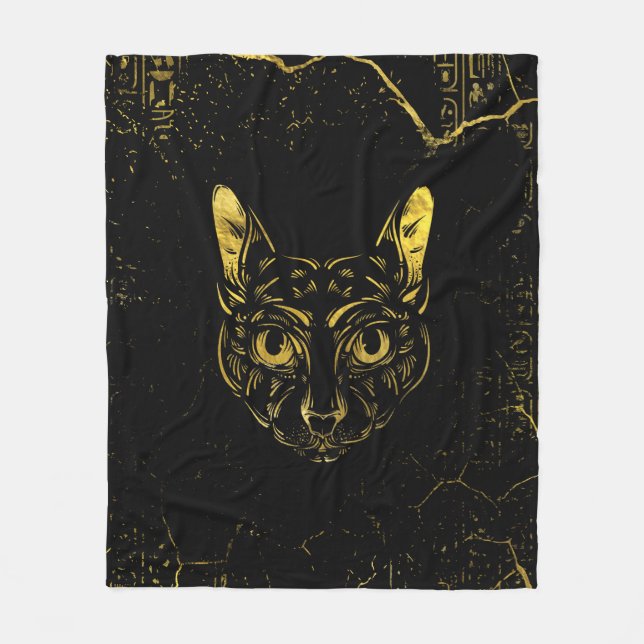 Black and Gold Sphynx Cat Fleece Blanket (Front)