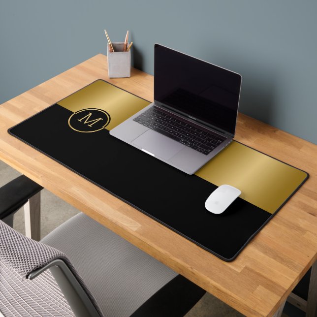 Black and gold split-screen geometric design desk mat (Office 2)