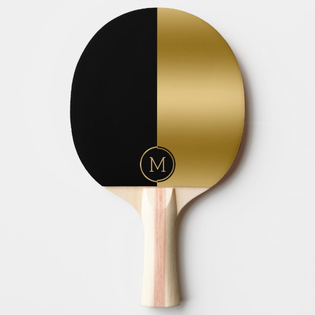 Black and gold split-screen geometric design ping pong paddle (Front)