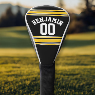 Black and Gold Sports Jersey Custom Name Number Golf Head Cover