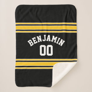 Black and Gold Sports Jersey Custom Name Number Sherpa Blanket