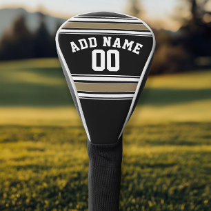 Black and Gold Sports Jersey Name - Can EDIT Golf Head Cover
