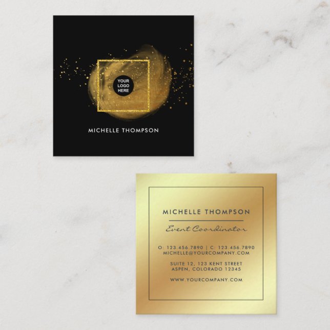 Black and Gold Square Business Card (Front/Back)