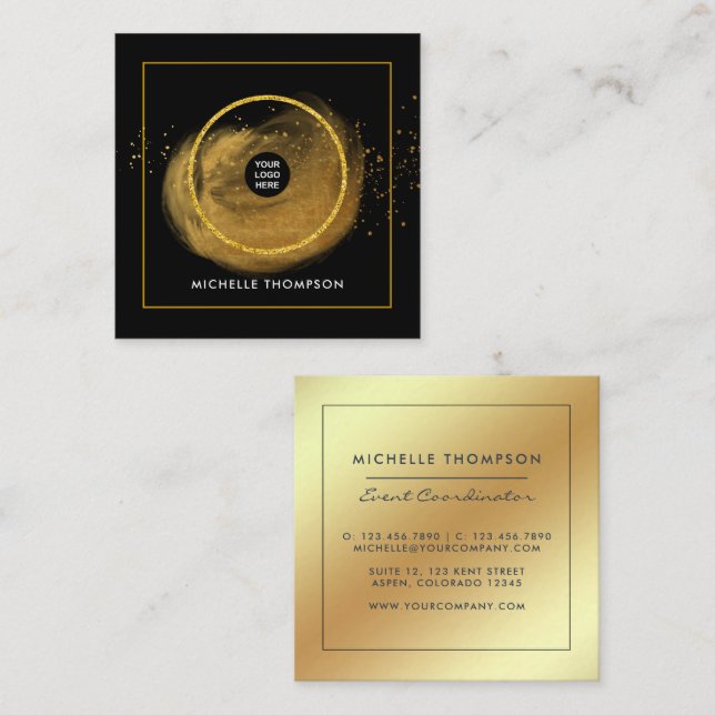 Black and Gold Square Business Card (Front/Back)