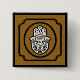 Black and Gold Square Hamsa Button