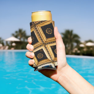 Black and Gold Squares Seltzer Can Cooler