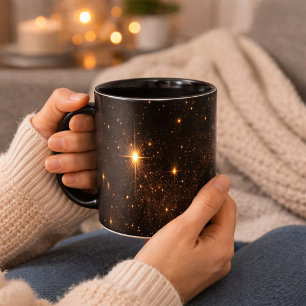 Black and Gold Star   Elegant Sparkle Coffee Mug