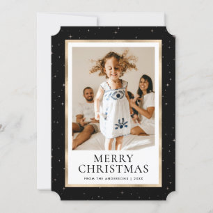 Black and Gold Starry Night Photo Christmas Card