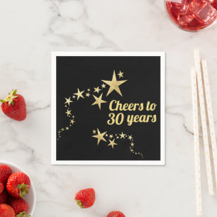 Black and Gold Stars Cheers to 30 Years Birthday Napkin