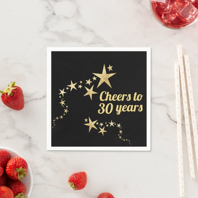 Black and Gold Stars Cheers to 30 Years Birthday Napkin (Insitu)