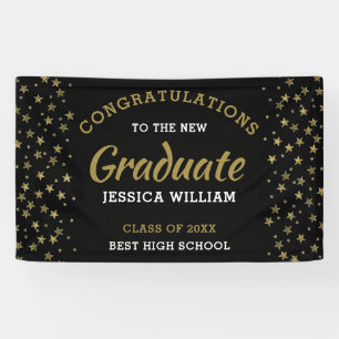 Black And Gold Stars Congrats Grad Graduation 2022 Banner