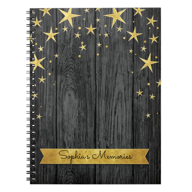 Black and Gold Stars Elegant Memories Book (Front)