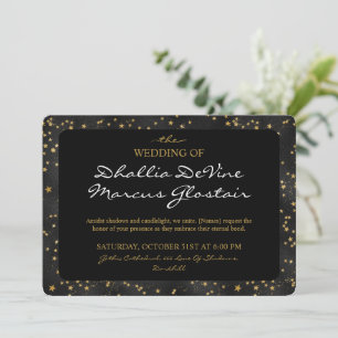 Black And Gold Stars Goth Pattern  Invitation