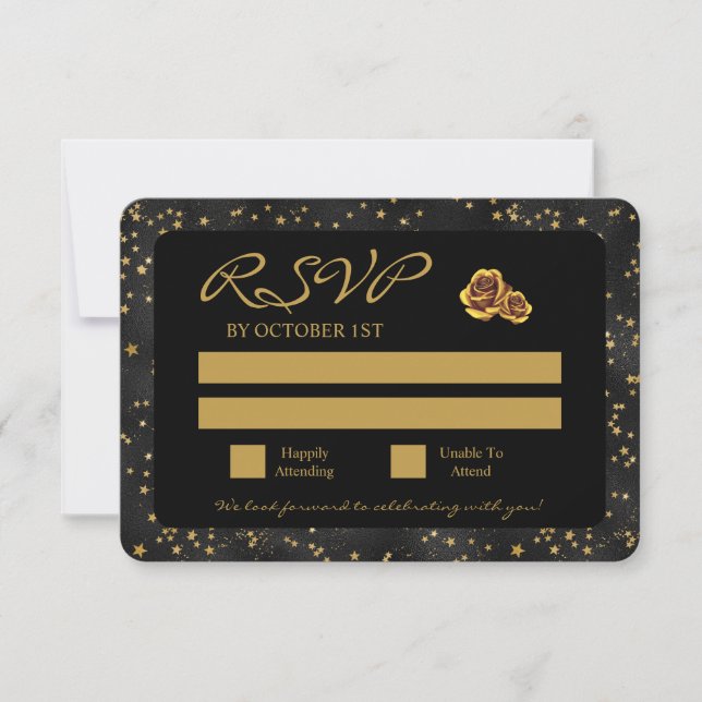Black And Gold Stars Goth Pattern  RSVP Card (Front)