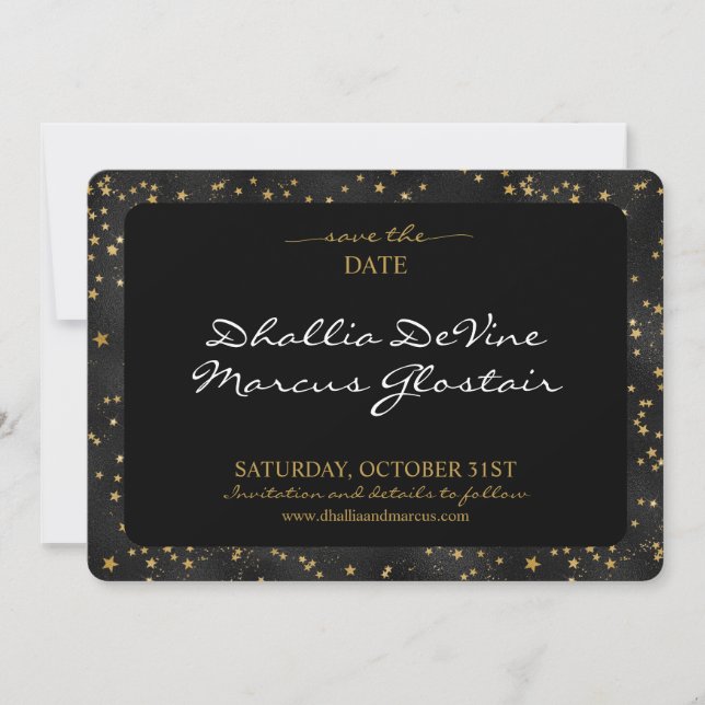 Black And Gold Stars Goth Pattern Save The Date (Front)
