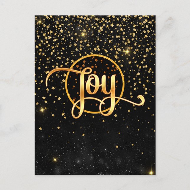 Black and Gold Stars JOY Announcement Postcard (Front)
