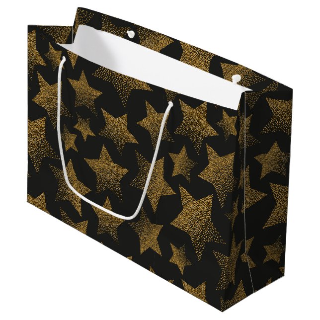 Black and gold stars large gift bag (Front Angled)
