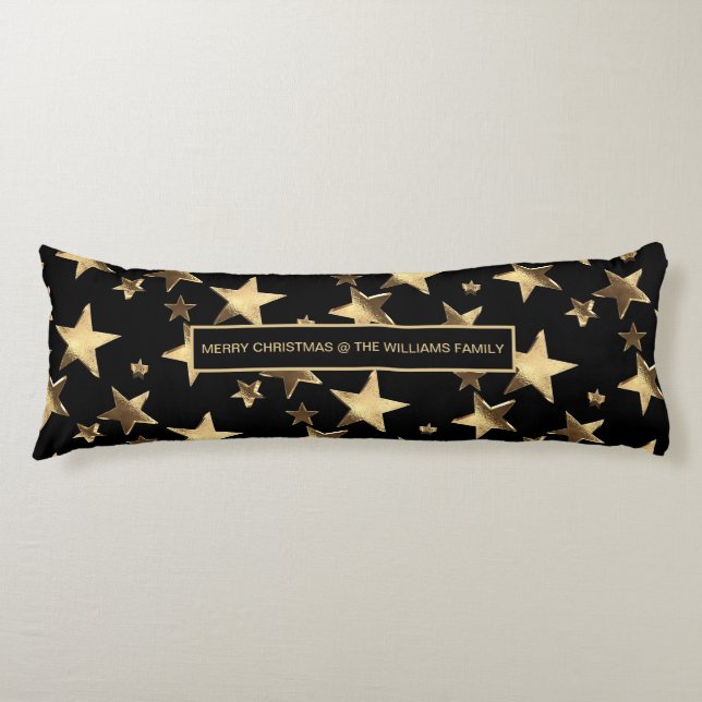 Black and Gold Stars Pattern Festive Christmas Body Cushion (Front)