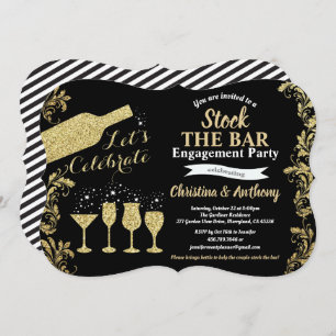 Black and gold stock the bar engagement party invitation