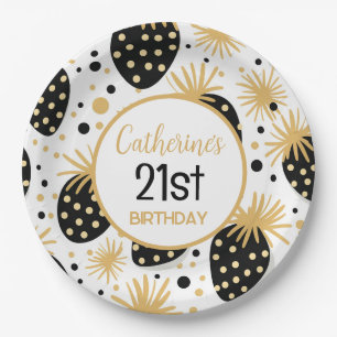 Black and Gold Strawberry Pattern Paper Plate