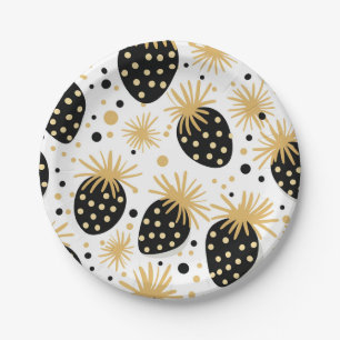 Black and Gold Strawberry Pattern Paper Plate