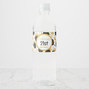 Black and Gold Strawberry Pattern Water Bottle Label