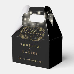 Black And Gold String Lights Floral Wedding Favour Box