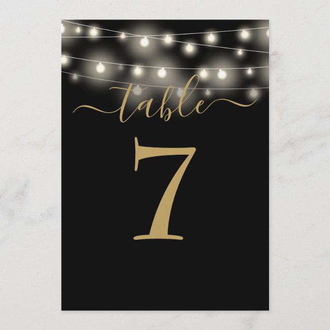 Black And Gold String Lights Table Number (Front)