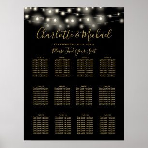 Black And Gold String Lights Wedding Seating Chart