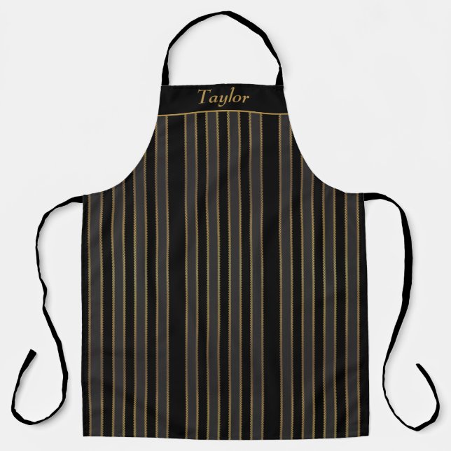 Black and Gold Stripe Personalised Apron (Front)