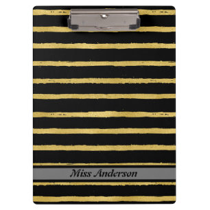 Black and Gold Striped Customisable Teacher's Clipboard