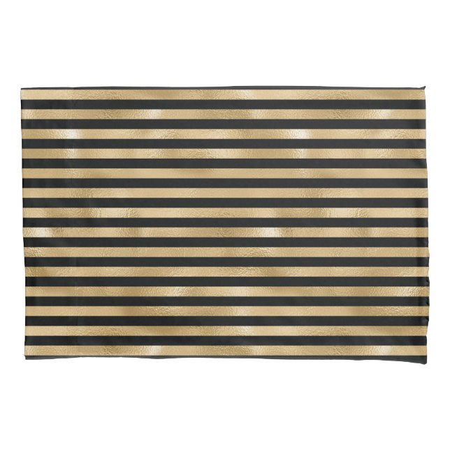 Black and Gold Striped  Pillow Cases for Bed (Front)