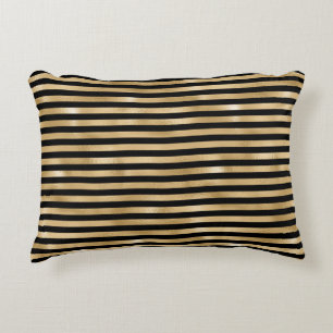 Black and Gold Striped Throw Pillow Accent Pillow