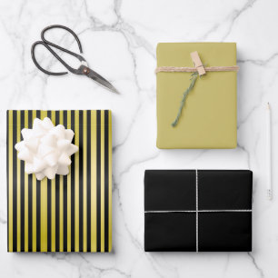 Black and Gold Striped Wrapping Paper Sheet