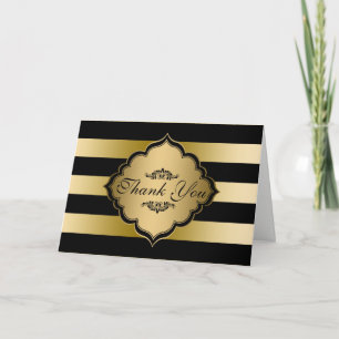 Black And Gold Stripes Black Swirls- Thank You Card