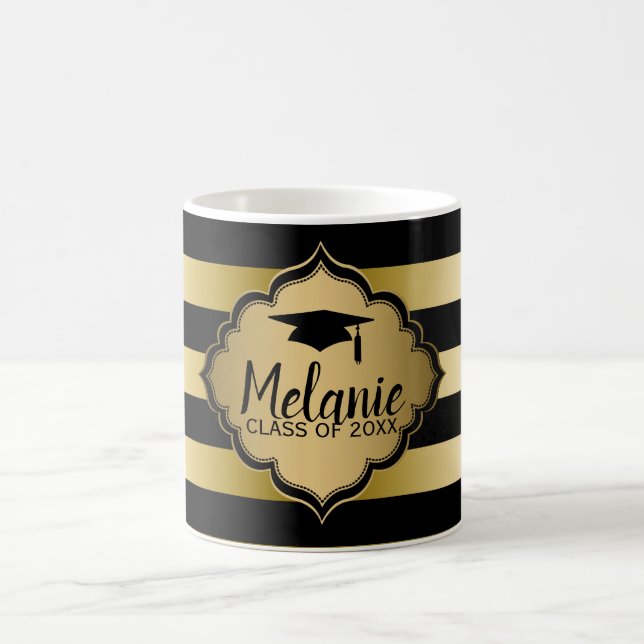 Black and Gold Stripes-Graduations Coffee Mug (Center)