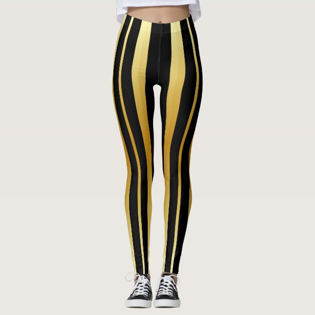 Black and Gold Stripes Leggings (Front)