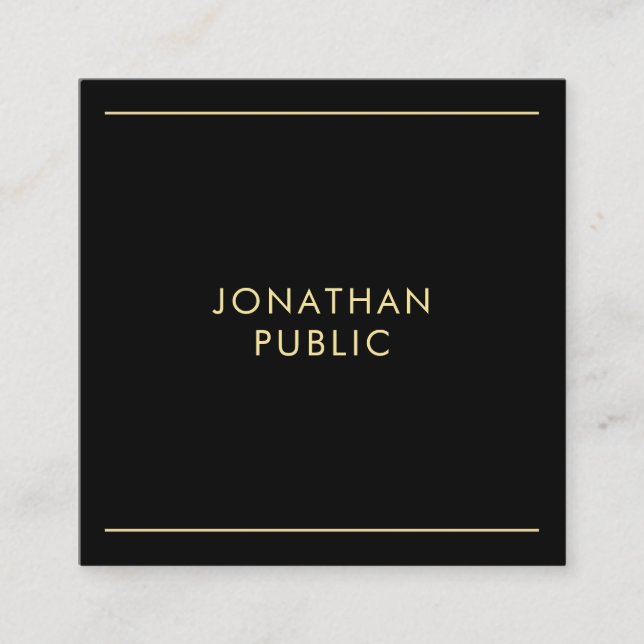 Black And Gold Stylish Modern Professional Trendy Square Business Card (Front)