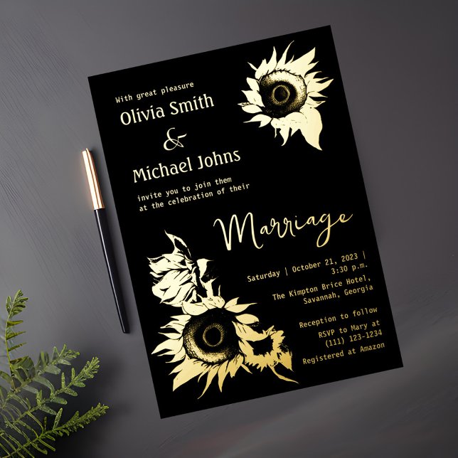 Black and Gold Sunflower Wedding Invitation (Creator Uploaded)