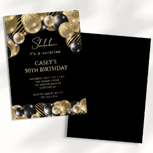 Black and Gold Surprise 50th Birthday Invitation